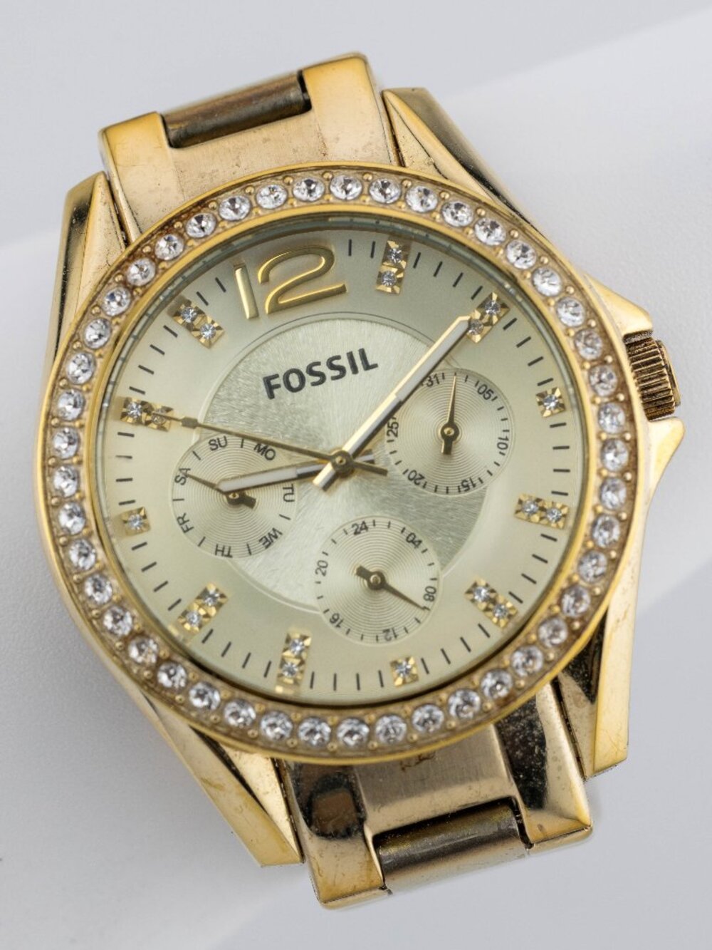 Fossil Riley ES3203 Crystal Bezel Multifunction Quartz Women's Watch New Battery